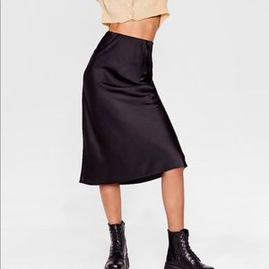 NWT Nasty Gal Black Satin Midi Skirt